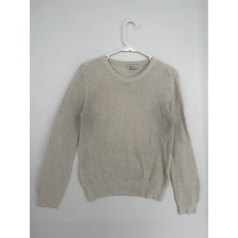 The TQ Shop Knit Sweater Womens Small Beige Crew Neck Ribbed Pullover Oatmeal